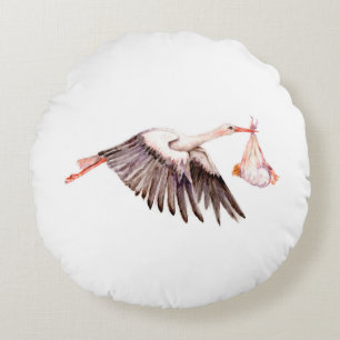 Baby on Stork Round Pillow