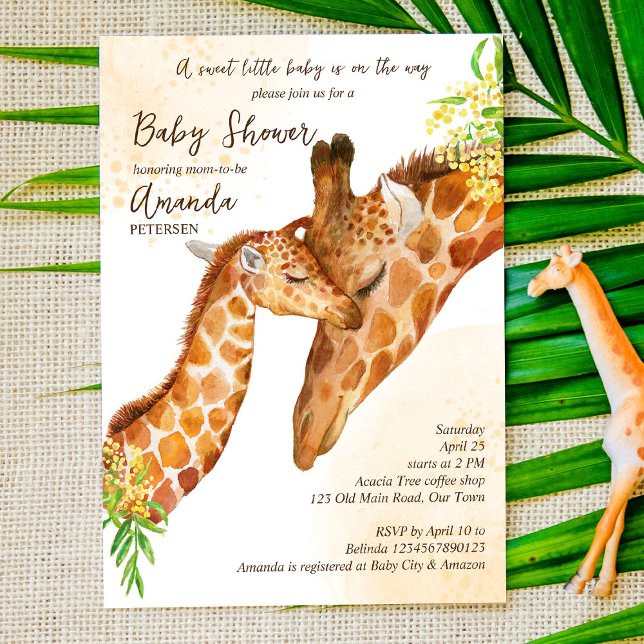 Baby on the way baby giraffe and mom baby shower invitation (Creator Uploaded)