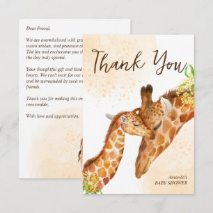 Baby on the way baby giraffe and mom baby shower thank you card