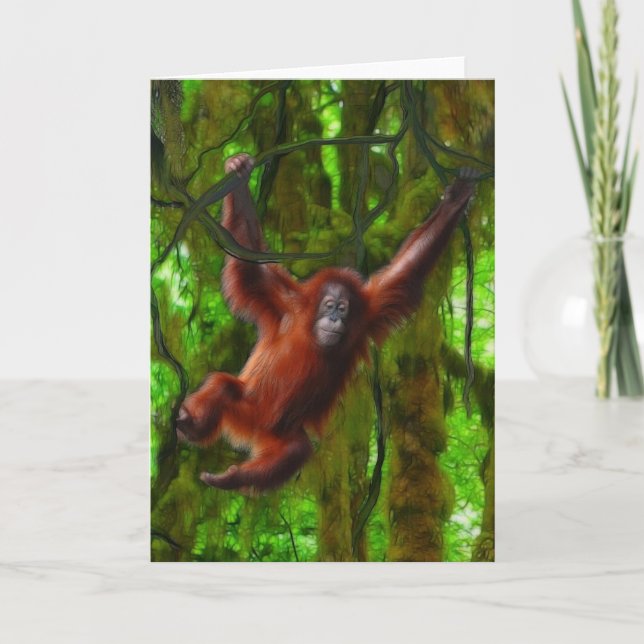 Baby Orangutan & Rainforest Primate Art Gift Thank You Card (Front)