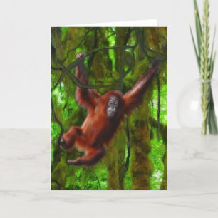 Baby Orangutan & Rainforest Primate Art Gift Thank You Card