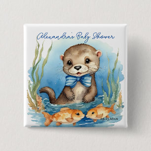 Baby Otter Boy Baby Shower 2 Inch Square Button