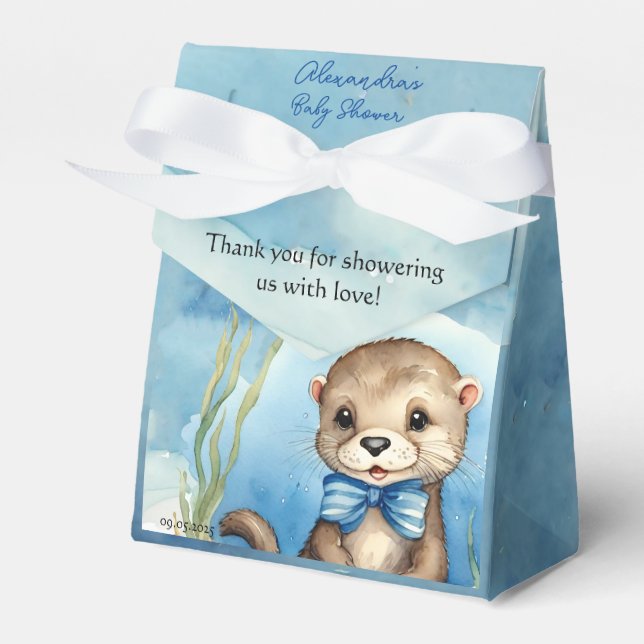 Baby Otter Boy Baby Shower Favor Box (Front Side)