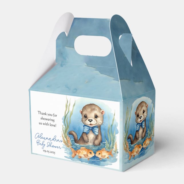 Baby Otter Boy Baby Shower Favor Box (Front Side)