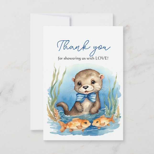Baby Otter Boy Baby Shower Thank You (Front)