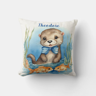 Baby Otter Boys Personalized  Throw Pillow