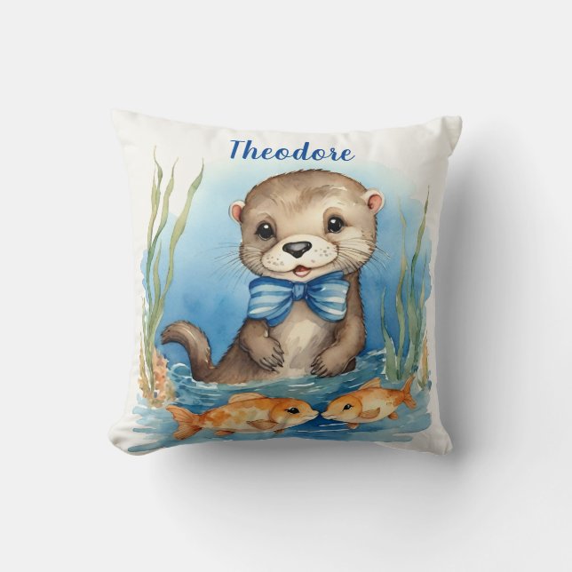 Baby Otter Boys Personalized  Throw Pillow (Front)