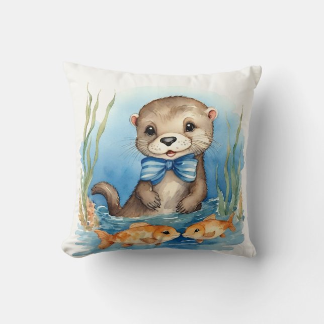 Baby Otter Boys  Throw Pillow (Front)