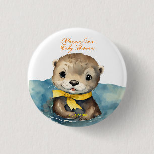 Baby Otter Gender Neutral Baby Shower 1 Inch Round Button