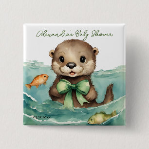 Baby Otter Gender Neutral Baby Shower 2 Inch Square Button