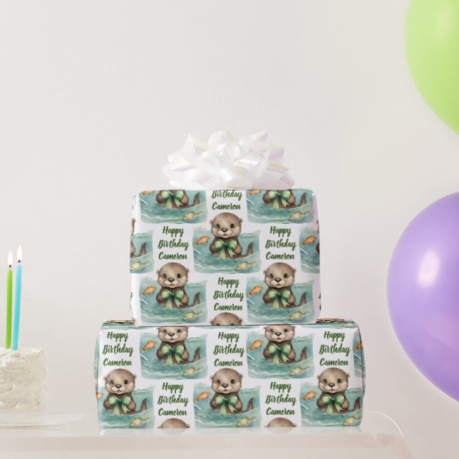 Baby Otter Gender Neutral Personalized Wrapping Paper (Party Gifts)