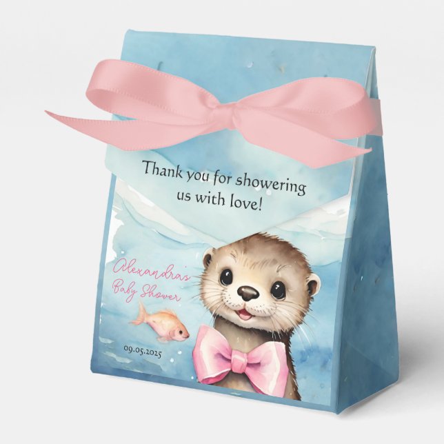Baby Otter Girl Baby Shower Favor Box (Front Side)