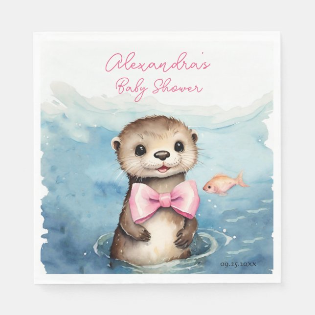 Baby Otter Girl Baby Shower Napkin (Front)