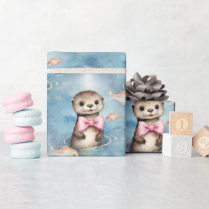 Baby Otter Girl Baby Shower Wrapping Paper