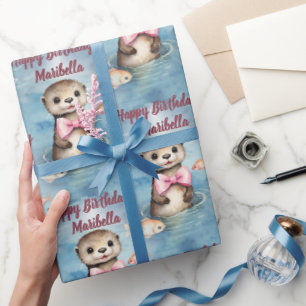 Baby Otter Girl Personalized Wrapping Paper