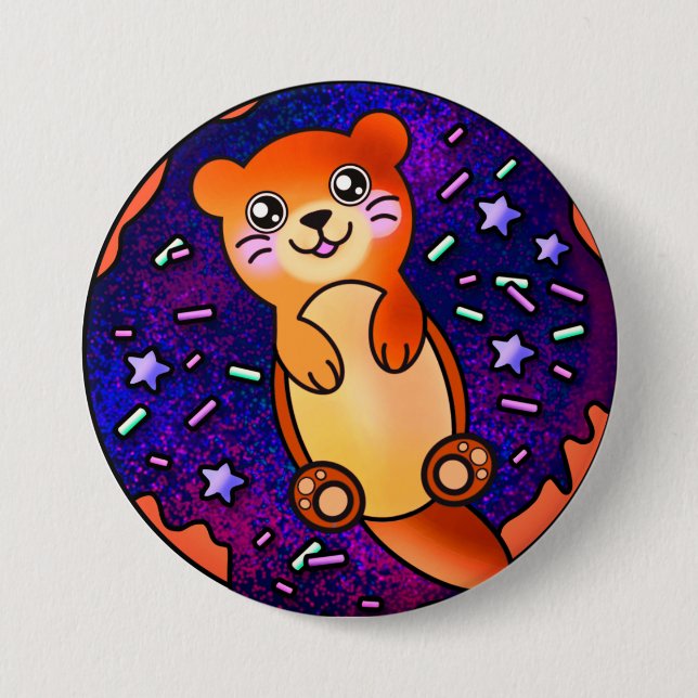 Baby Otter on Doughnut 2 3 Inch Round Button (Front)