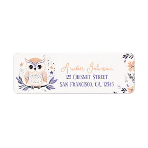 Baby Owl Boho Peach Lavender Floral Design - 