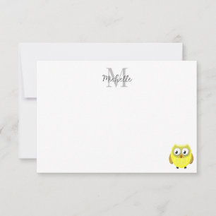 Baby Owl Cartoon Monogram Personalized Card