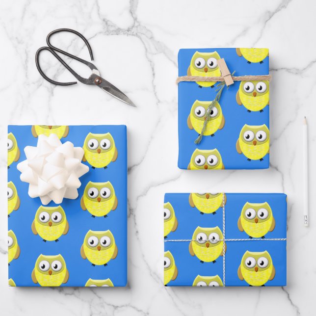 Baby Owl Cartoon Wrapping Paper Sheet (Front)