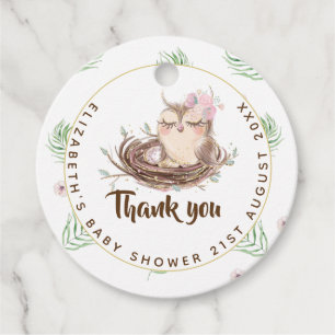 Baby Owl Couples Shower Rustic Eggs Nest Thank You Favour Tags