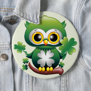 Baby Owl Cute St Patrick Cartoon 6 Inch Round Button