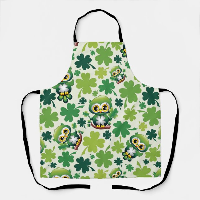 Baby Owl Cute St Patrick Cartoon Apron (Front)