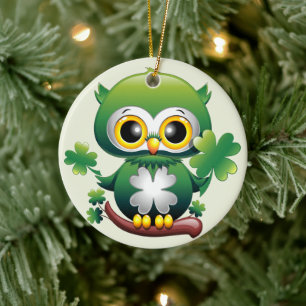 Baby Owl Cute St Patrick Cartoon Ceramic Ornament