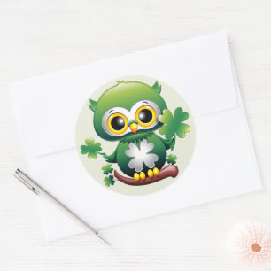 Baby Owl Cute St Patrick Cartoon Classic Round Sticker