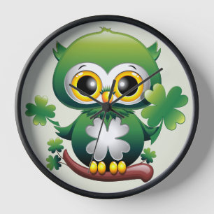 Baby Owl Cute St Patrick Cartoon Clock