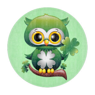 Baby Owl Cute St Patrick Cartoon Cutting Board