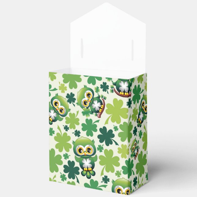 Baby Owl Cute St Patrick Cartoon Favor Box (Open)