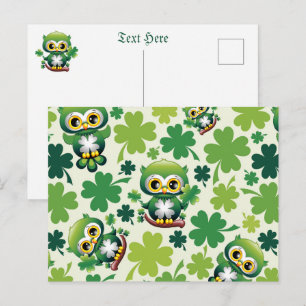 Baby Owl Cute St Patrick Cartoon Holiday Postcard