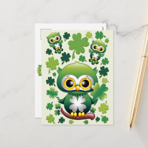 Baby Owl Cute St Patrick Cartoon Holiday Postcard