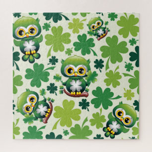 Baby Owl Cute St Patrick Cartoon Jigsaw Puzzle