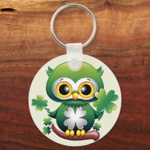 Baby Owl Cute St Patrick Cartoon Keychain