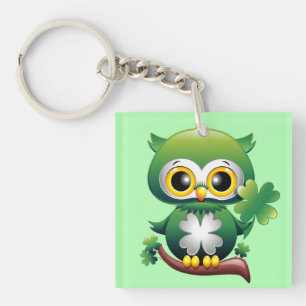 Baby Owl Cute St Patrick Cartoon Keychain