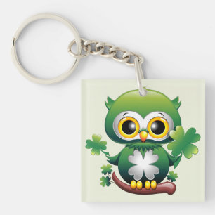 Baby Owl Cute St Patrick Cartoon Keychain