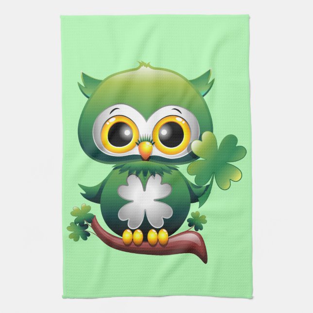 Baby Owl Cute St Patrick Cartoon Kitchen Towel (Vertical)