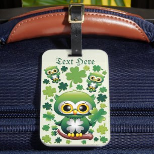 Baby Owl Cute St Patrick Cartoon Luggage Tag