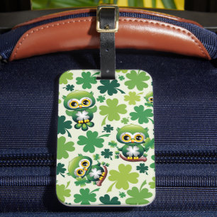 Baby Owl Cute St Patrick Cartoon Luggage Tag