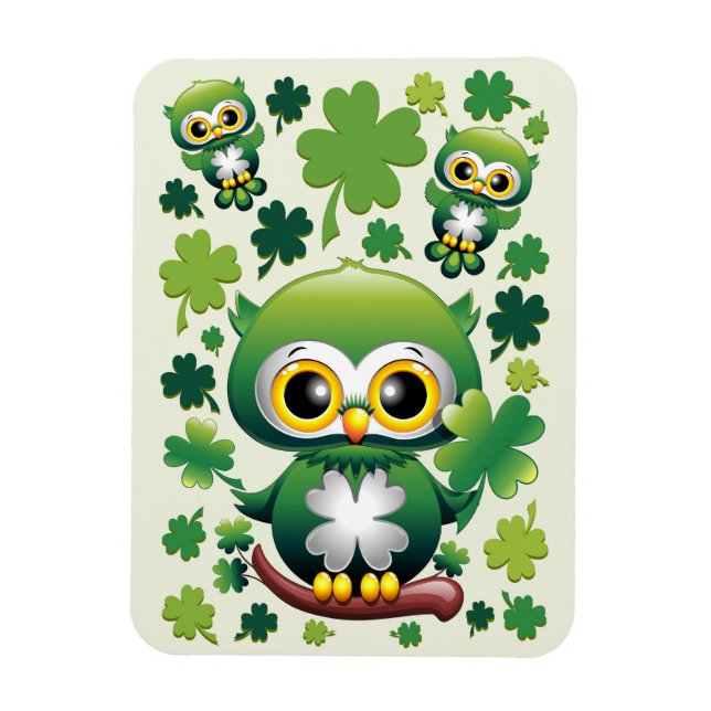 Baby Owl Cute St Patrick Cartoon Magnet (Vertical)