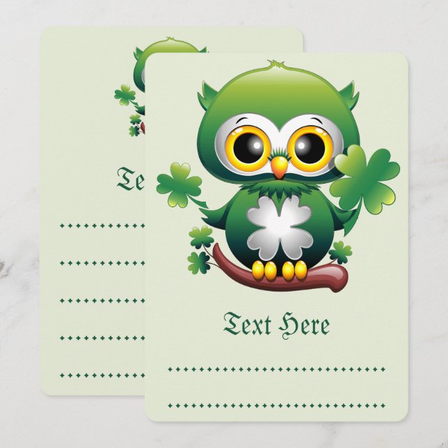 Baby Owl Cute St Patrick Cartoon Menu (Front/Back)