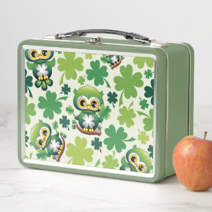 Baby Owl Cute St Patrick Cartoon Metal Lunch Box