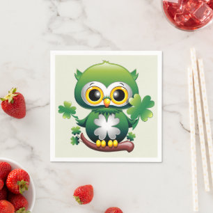 Baby Owl Cute St Patrick Cartoon Napkin