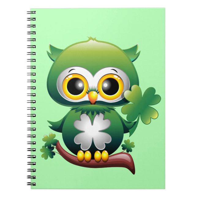 Baby Owl Cute St Patrick Cartoon Notebook (Front)