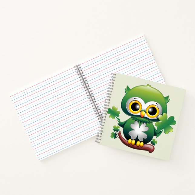 Baby Owl Cute St Patrick Cartoon Notebook (Inside)