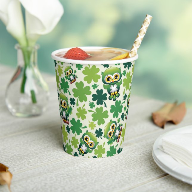 Baby Owl Cute St Patrick Cartoon Paper Cups (Insitu)