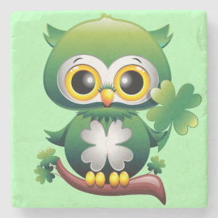 Baby Owl Cute St Patrick Cartoon Stone Coaster