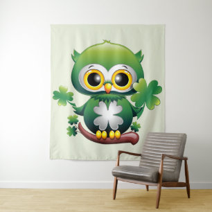 Baby Owl Cute St Patrick Cartoon Tapestry