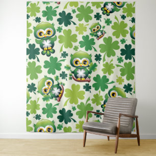 Baby Owl Cute St Patrick Cartoon Tapestry
